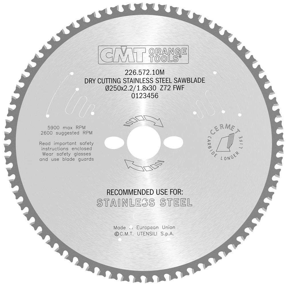 CMT Klinge 250x2,2x30 Z72 Rustfrit - 226.572.10M 3 CMT Klinge 250x2,2x30 Z72 Rustfrit - 226.572.10M