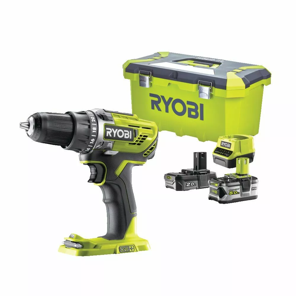 Ryobi Bore/skruemaskine R18DD3-252T Inkl. Ekstra Batteri 5,0 - Værtøjskasse - Bitssæt 4 Ryobi Bore/skruemaskine R18DD3-252T Inkl. Ekstra Batteri 5,0 - Værtøjskasse - Bitssæt - Billede 2