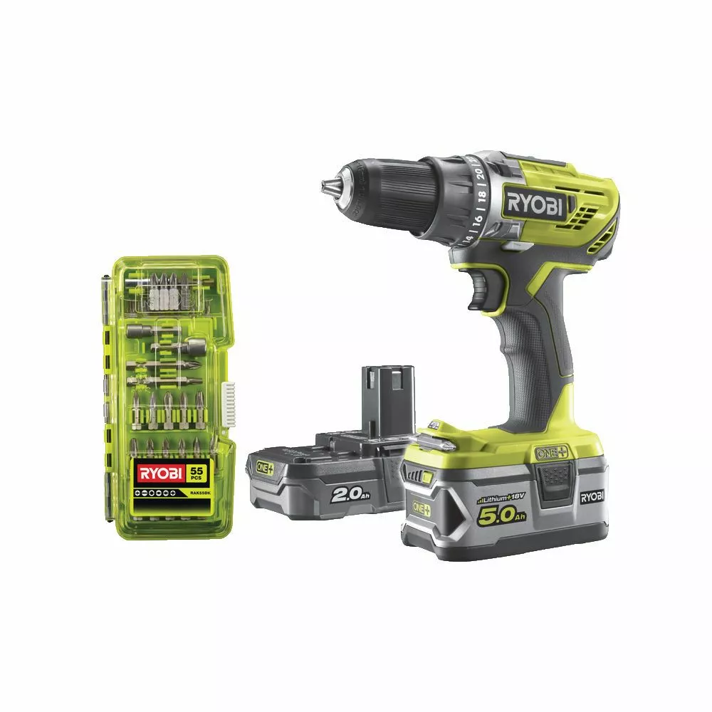 Ryobi Bore/skruemaskine R18DD3-252T Inkl. Ekstra Batteri 5,0 - Værtøjskasse - Bitssæt 5 Ryobi Bore/skruemaskine R18DD3-252T Inkl. Ekstra Batteri 5,0 - Værtøjskasse - Bitssæt - Billede 3