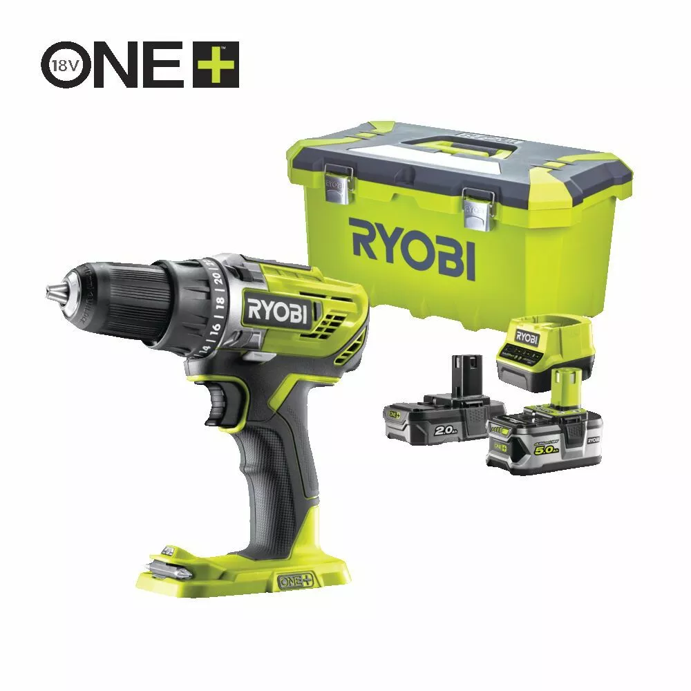 Ryobi Bore/skruemaskine R18DD3-252T Inkl. Ekstra Batteri 5,0 - Værtøjskasse - Bitssæt 3 Ryobi Bore/skruemaskine R18DD3-252T Inkl. Ekstra Batteri 5,0 - Værtøjskasse - Bitssæt